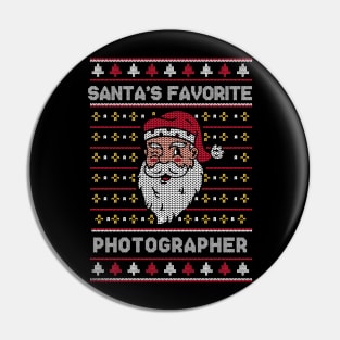 Santa's Favorite Photographer // Funny Ugly Christmas Sweater // Camera Guy Holiday Xmas Pin