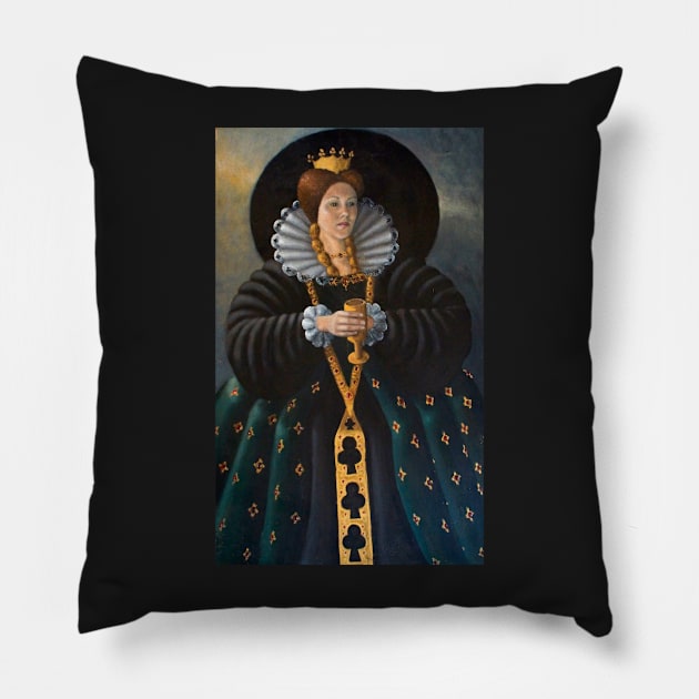 Queen of Clubs Oil painting by Avril Thomas - Adelaide Artist Pillow by AvrilThomasart