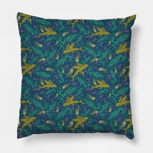 Green and purple fish and seaweed with starfish Pillow