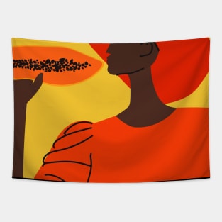 Black girl with papaya Tapestry