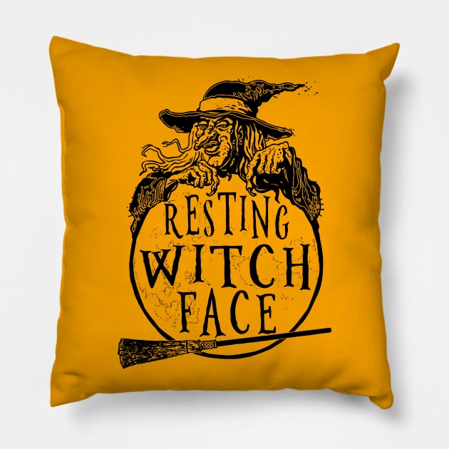 Resting Witch Face With Broom Pillow by Mudge