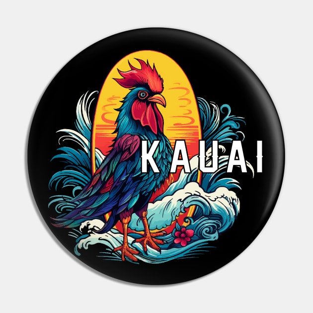 Kauai Hawaii Design, with White Lettering Pin by VelvetRoom