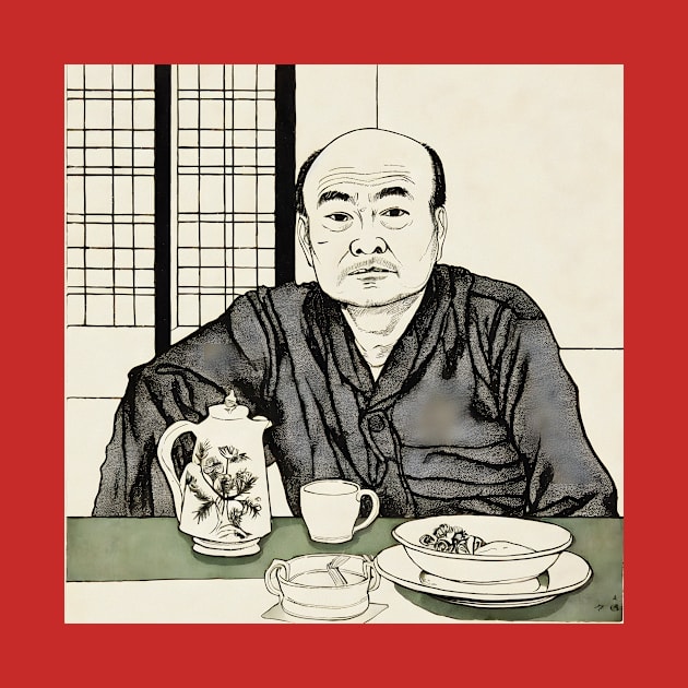 Asian man eating and drinking illustration by KOTYA