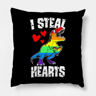 Dinosaur T Rex Lgbt Gay Pride Flag I Steal Hearts Men Boys Pillow