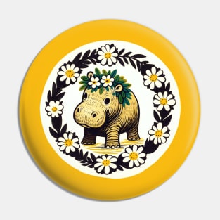 Retro Daisy Hippo Pin