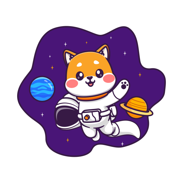 Cute Shiba Inu Dog Astronaut In Space With Planet Cartoon by Catalyst Labs