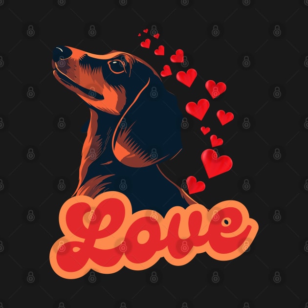 Red Hearts Love Dachshund Dog Valentine by Illustradise