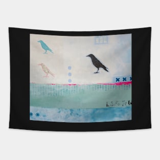 Picture of an original painting, crow light blue Tapestry