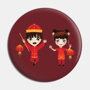 Chinese boy and girl with lanterns Pin