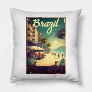 Brazil Beach Vintage Travel Art Poster Pillow