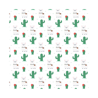 Cute Llamas Pattern With Cactuses T-Shirt