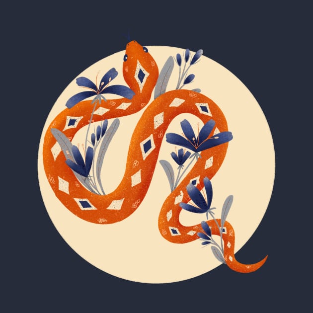 Snake Orange and Blue Flowers by ChloesNook