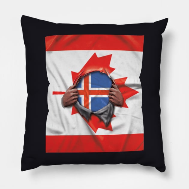 Iceland Flag Canadian Flag Ripped Open - Gift for Icelandic From Iceland Pillow by Country Flags