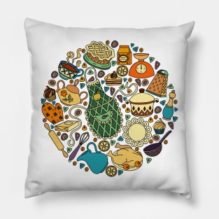 colorful doodle hand drawn kitchen Pillow