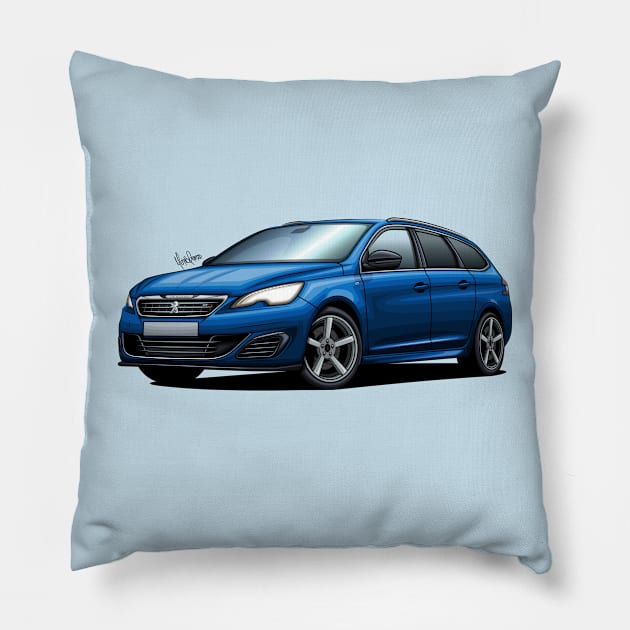 Peugeot 308 GT SW 2018 Pillow by Mario Ramos Rally Art