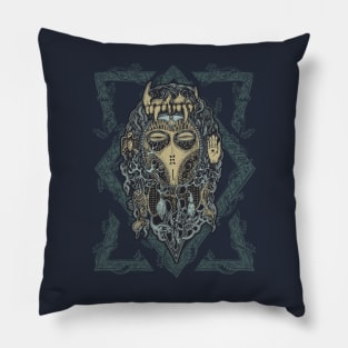 Totemia Mask (Blue-Green Framed) Pillow