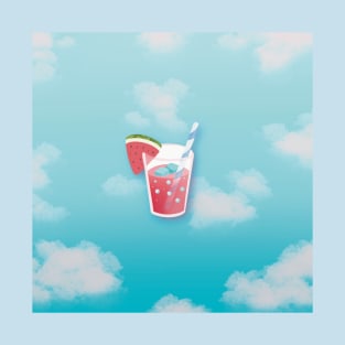 Watermelon Juice with a beautiful blue cloud background T-Shirt