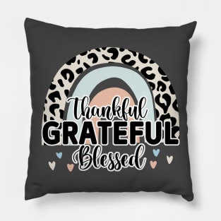 Thankful, Grateful, Blessed, Cute Leopard Rainbow Pillow