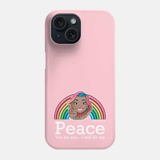 rainbow Reva Prisma peace sign emoji (white text) Phone Case by Mei.illustration