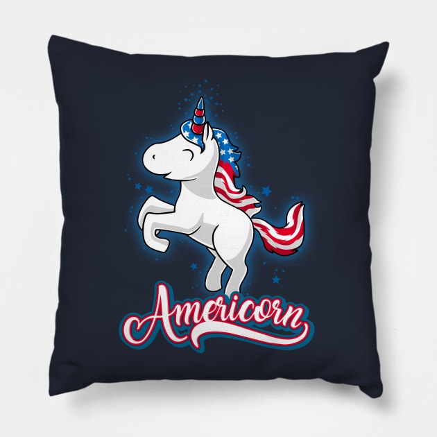 Americorn-Patriotic Proud American Unicorn Kids Gift Pillow by Cheesybee