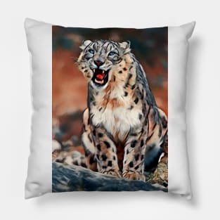 Snarling snow leopard Pillow