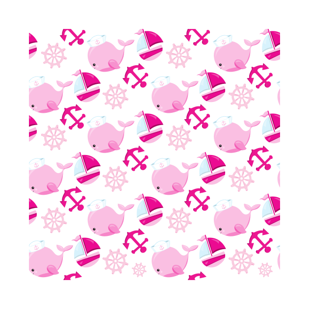 Pattern Of Whales, Cute Whales, Pink Whales by Jelena Dunčević