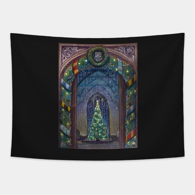 Potterhead Christmas door Tapestry by illustore