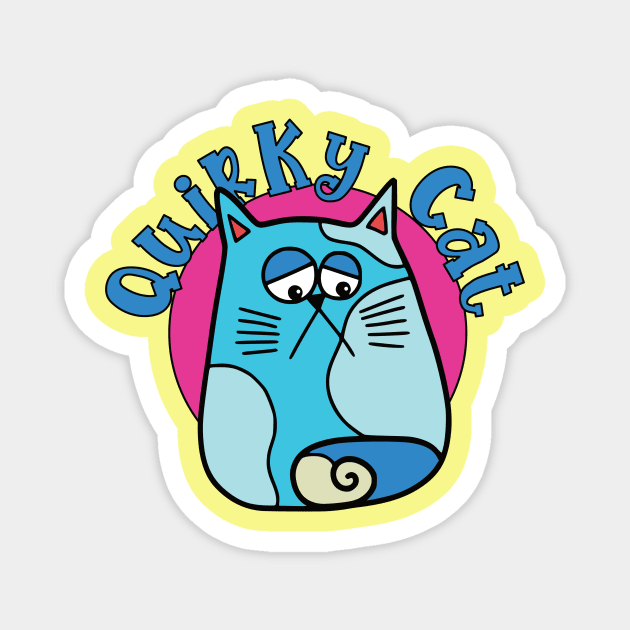 Quirky Cat Sad Blue Cat Magnet by Dallen Fox