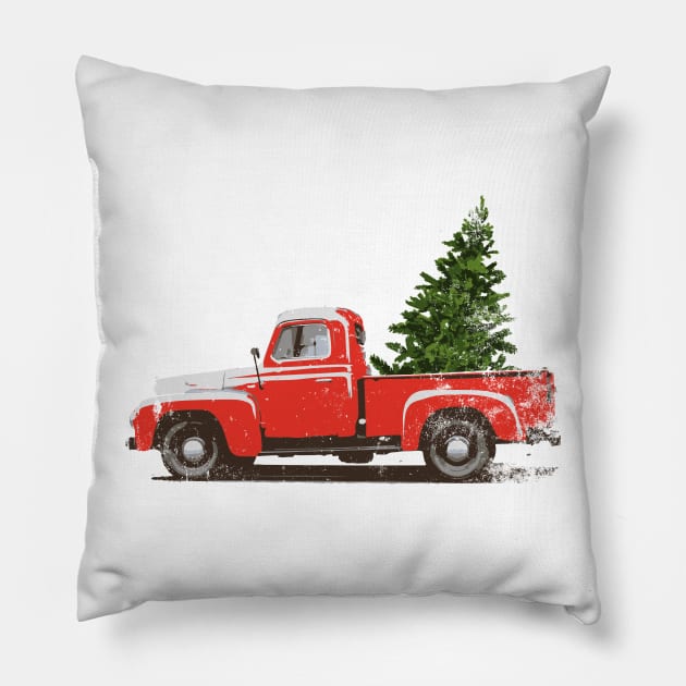 Vintage Pickup Truck Christmas Tree Pillow by ClothedCircuit