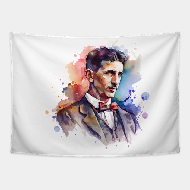 NIKOLA TESLA WATER COLOR PORTRAIT Tapestry by aiartify