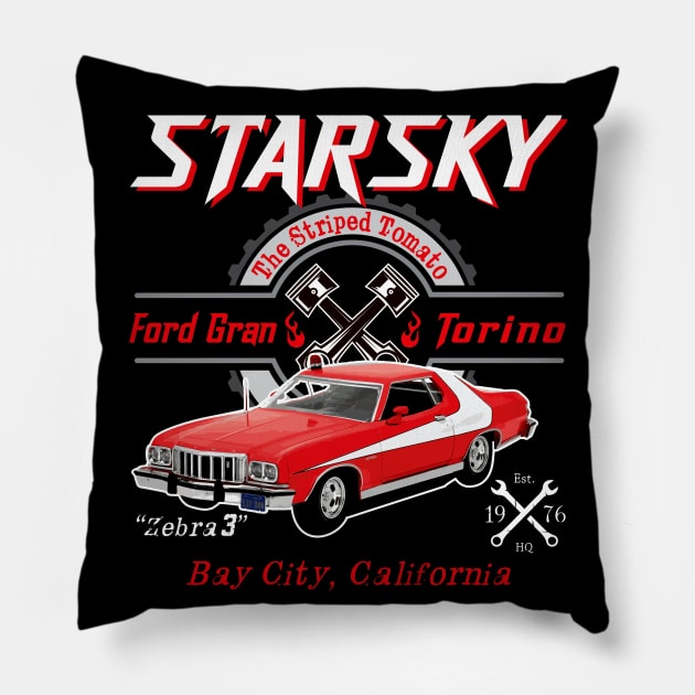 Starsky 1976 Ford Gran Torino Pillow by Alema Art