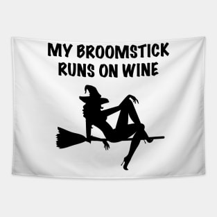 My Broomstick Runs On Wine Halloween Witch Tapestry