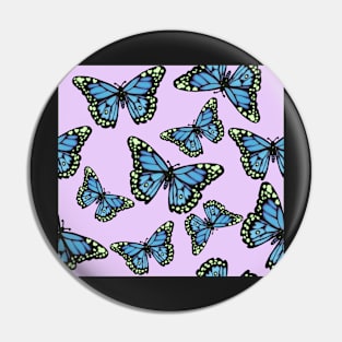 Blue Monarch Butterflies on Pastel Purple Pin