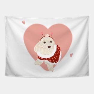 Maltipoo Puppy wearing Valentines Heart Sweater Tapestry