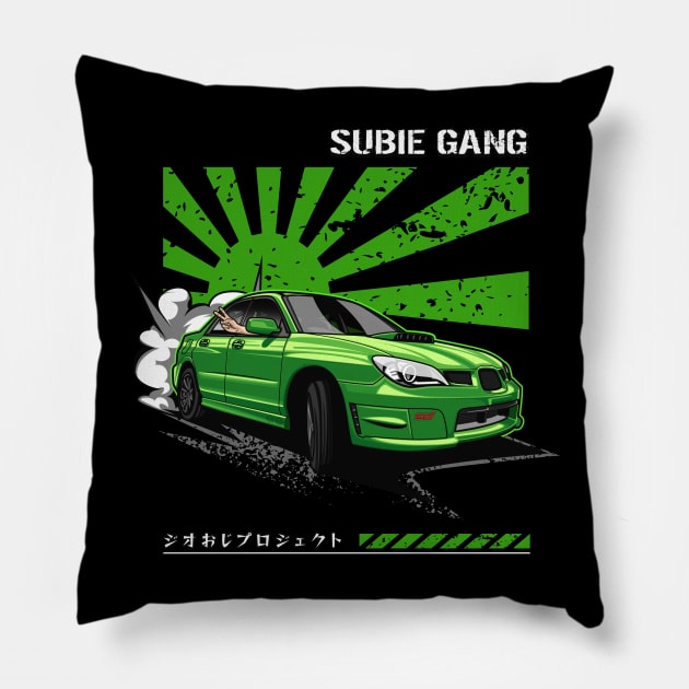 Subie Gang WRX STi (Lowrider Green) Pillow by Jiooji Project