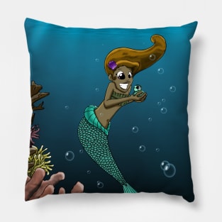 African American Mermaid and Sea Turtle Friend Pillow