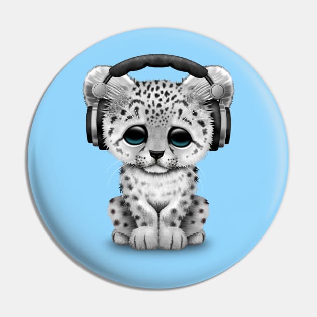 Cute Snow leopard Cub Dj Wearing Headphones Pin by jeffbartels