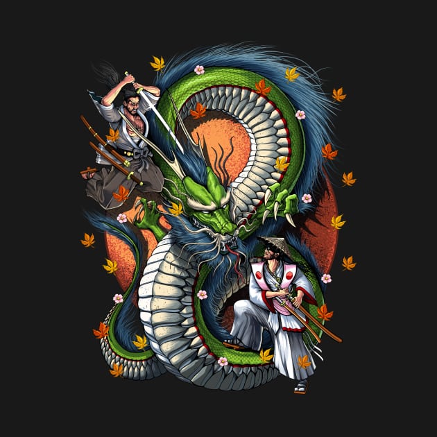 Japanese Dragon Samurai Battle by underheaven