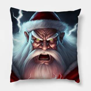 A very fierce and monstrous Santa chrismas father with red lightning and red eyes Pillow