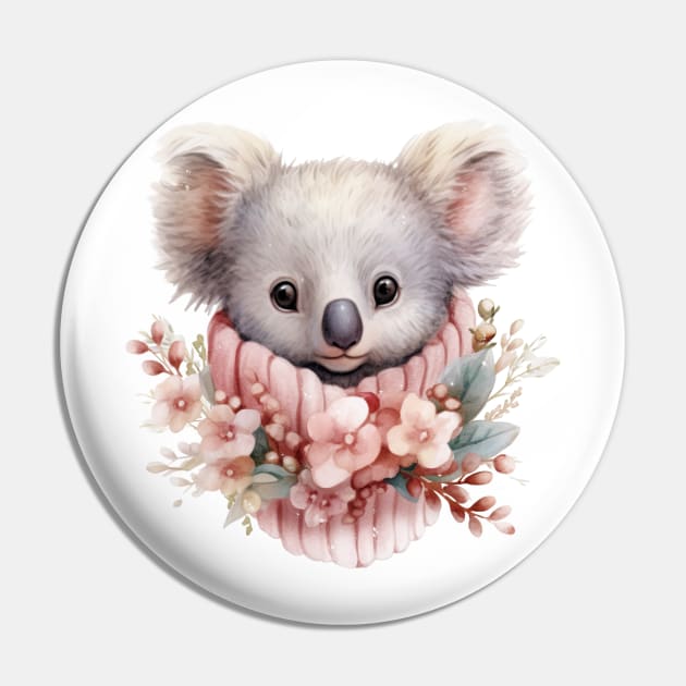 Pink Christmas Koala Pin by Chromatic Fusion Studio