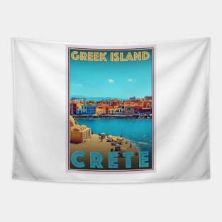 Greek Island Crete Vintage Travel Art Tapestry