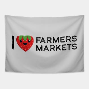 I Love Farmers Markets Cute Strawberry Heart Tapestry