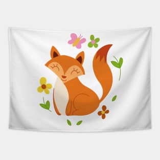 Adorable little fox with flowers Tapestry