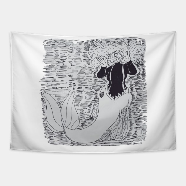 Creepy mermaid Tapestry by Ashe Cloud