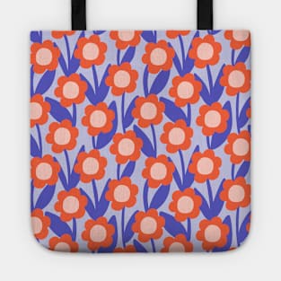 Minimal daisy flower pattern in blue and red Tote