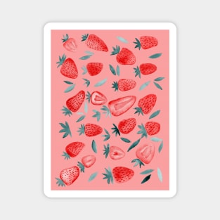 Watercolors strawberries - red and teal on pink Magnet