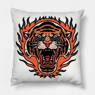 burning tiger tattoo oldschool Pillow