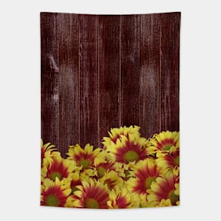 Autumn Sunflowers on Rustic Wooden Fence Tapestry