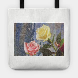 A painting of two Roses and their reflection in water with copy space. Tote