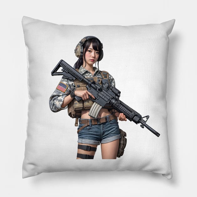 Tactical Girl Pillow by Rawlifegraphic